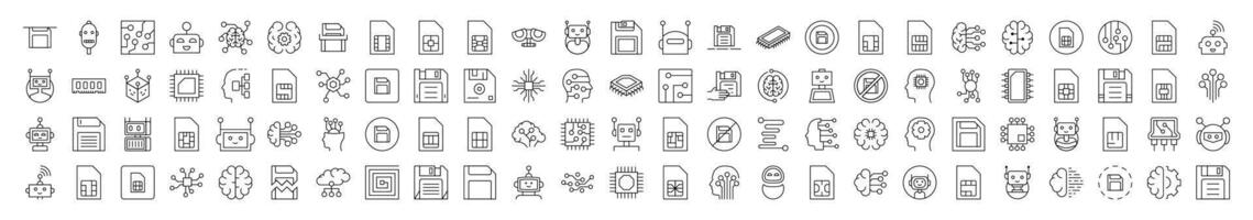 Technology Icon Set. Contains Icons of Brain, Chip, Robot, Artificial Intelligence that Can Be Used for Design of Cards, Posts, Apps, Web Sites vector