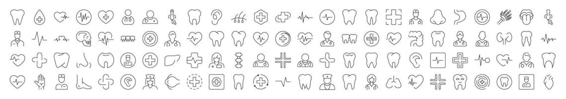 Simple Linear Icon of Medical Cross, Doctor, Tooth, Internal Organs, Clinic. Editable Stroke. Minimalistic Linear Pictogram for Design of Cards, Apps, Banners, Posts vector