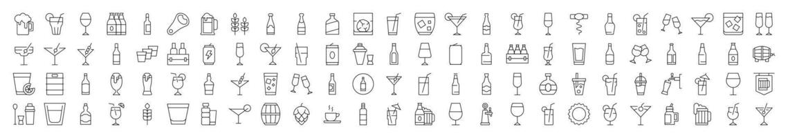 Simple Linear Illustration of Soft Drinks and Alcohol. Contains Icons of Beer, Cocktail, Bottle that Can Be Used for Design of Cards, Posts, Apps, Web Sites vector