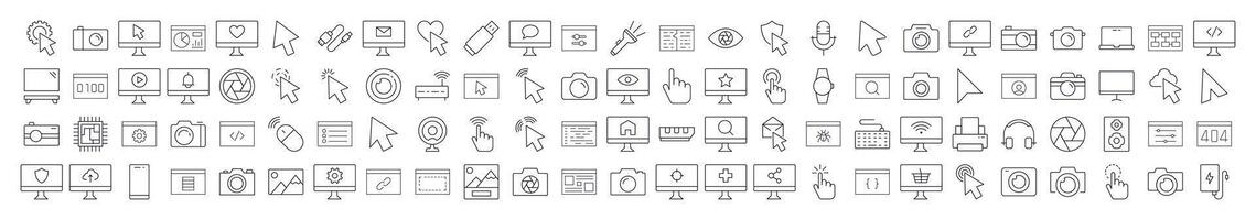 Internet and Computer Interface Pack of Thin Icons. Editable Stroke. Suitable for Web Sites, Books, Cards, Apps vector