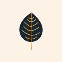 Black Leaf with Orange Veins Vivid Flat Image. Perfect for different cards, textile, web sites, apps vector
