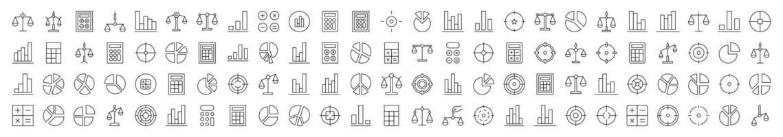 Simple Linear Icon of Scales, Target, Calculator, Diagram, Business. Editable Stroke. Minimalistic Linear Pictogram for Design of Cards, Apps, Banners, Posts vector