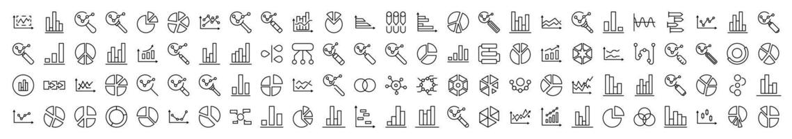 Magnifying Glass, Progress Bar, Pie Chart, Analytics Related Line Icons for Web Sites, Books, Cards, Apps. Editable Stroke. Suitable for Web Sites, Books, Cards, Apps vector
