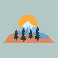 Dark Green Steep Mountain Vibrant Isolated Flat Image. Perfect for different cards, textile, web sites, apps vector