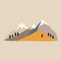 Trees on Mountain Vivid Flat Image. Perfect for different cards, textile, web sites, apps vector
