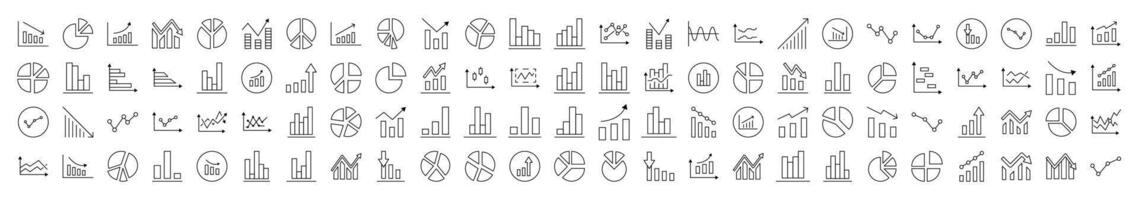 Analytics Outline Style Icons for Design, Cards, Apps, Social Networks. Contains Linear Images of Progress, Business, Growth vector
