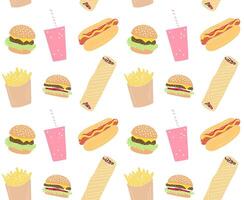 Seamless pattern of sketch fast food vector