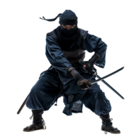 Japanese Ninja In Guard Pose Holding Sword on Transparent Background png