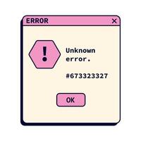 Retro unknown pink error message on screen. System crash in old style. vector