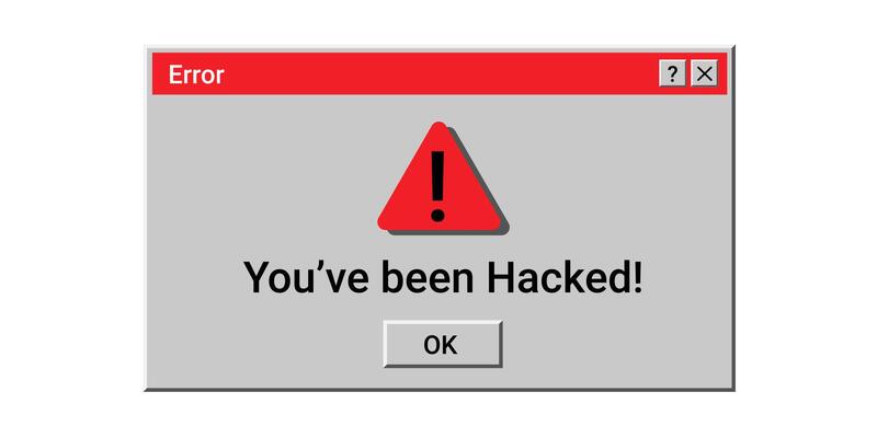 You've been hacked. Hacked notification. Danger old error notification.