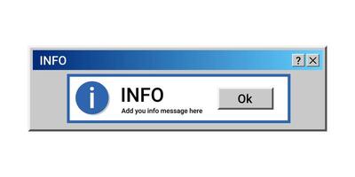 Old info notification. Digital message in blue colors. Vintage pop up window. vector