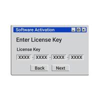 Old software activation message on screen. Enter license key window. vector