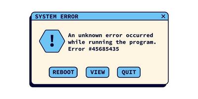 System error message in retro style. Crash window notification in blue color. vector