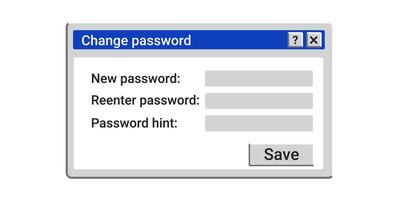 Change password window. Old registration interface. Reset user information. vector