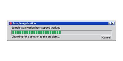 Application has stopped working. Old warning window. Retro loading window. vector