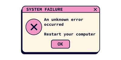 System failure retro message with text. vector
