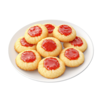Thumbprint cookies filled with raspberry jam on Transparent Background png