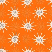 Seamless pattern of Sea shell silhouette on orange background in modern flat style vector