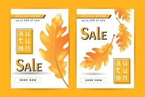 Autumn Sale banner design templates with yellow oak leaves on white background. vector
