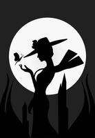 Silhouette of a witch with a butterfly on a black background vector