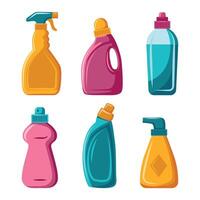A set of bottles with cleaning products of different colors and shapes vector