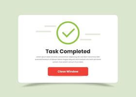 Task completed or project done popup design for mobile and web application vector