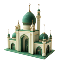 Large Mosque with Green Domes, on Transparent background AI-Generative png