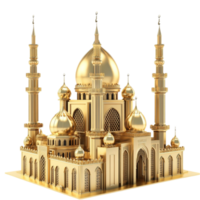 3D Rendering of Mosque with Golden Dome on Transparent background AI-Generative png