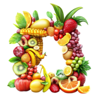 Made of Various Fruits and Vegetables on Transparent background AI-Generative png
