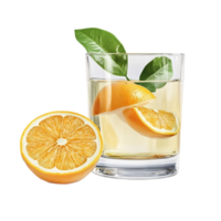 Glass of Orange Juice with Orange Slice and Mint Leaf on Transparent background AI-Generative png