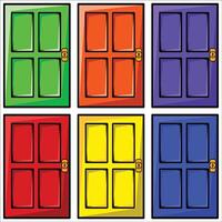 Multi color doors set in flat lay style. 2d flat doors set in multi color vector