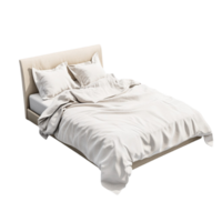 Neatly Made Bed with White Comforter and Two Pillows on Transparent background AI-Generative png