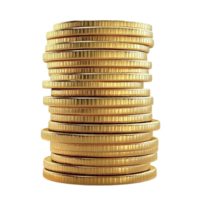 Stack of Golden Coins with Glossy Reflection on Transparent background AI-Generative png