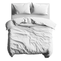 White Bed with Wrinkled Cover and Two Pillows Against on Transparent background AI-Generative png