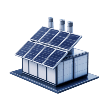 3d tolkning av soldriven byggnad med blå tak på transparent bakgrund ai-generativ png