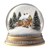 Snow Globe with Christmas Scene and Gold Rim on Transparent background AI-Generative png