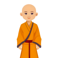 A cartoon monk in orange robe on a transparent background png