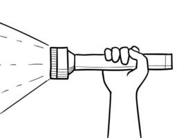 Hand Holding Flashlight Torch Side View Drawing Black and White vector