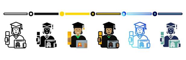 Graduation icon on banner web icons collection. 6 Various style icons. For sign, symbol, element, presentation, infographic or web graphics. vector