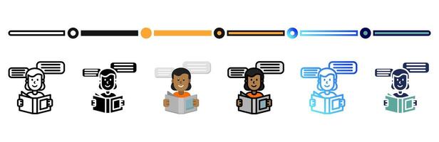 Reading icon on banner web icons collection. 6 Various style icons. For sign, symbol, element, presentation, infographic or web graphics. vector