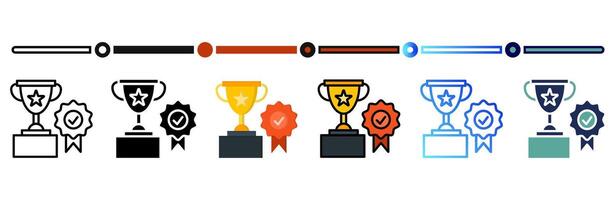 Achievement icon on banner web icons collection. 6 Various style icons. For sign, symbol, element, presentation, infographic or web graphics. vector