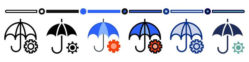Management protection icon collection. 6 Various style icons. For sign, symbol, element, presentation, infographic or web graphics. Illustration. vector