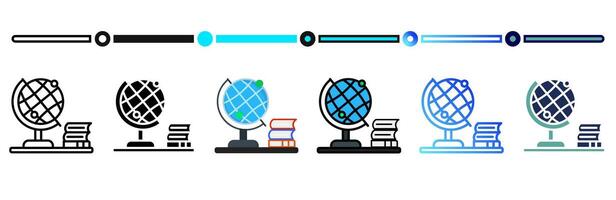 Globe icon on banner web icons collection. 6 Various style icons. For sign, symbol, element, presentation, infographic or web graphics. vector