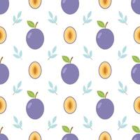 Seamless pattern of cute plum, white background vector