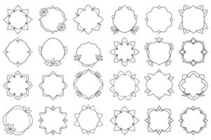 The Floral Frame Set with Ornate Borders and round Shapes with line color. vector
