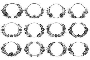 The Floral Frame Set features vintage-inspired floral frames, enhancing elegance with ornate borders and round shapes, creating a beautiful and decorative element. vector