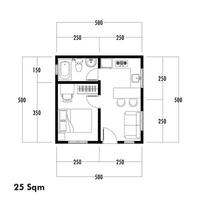 Floor plan blueprint type 25 sqm, Figure of the jotting sketch of the construction and the industrial skeleton of the structure and dimensions. vector