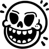 Laughing human skull in monochrome. Simple minimalistic image in black ink drawing on white background vector