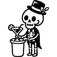 Bartender in a skeleton costume prepares a cocktail in monochrome. Simple minimalistic image in black ink drawing on white background vector
