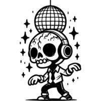 Disco dancers in mask Zombie dancing at party in monochrome. Simple minimalistic image in black ink drawing on white background vector